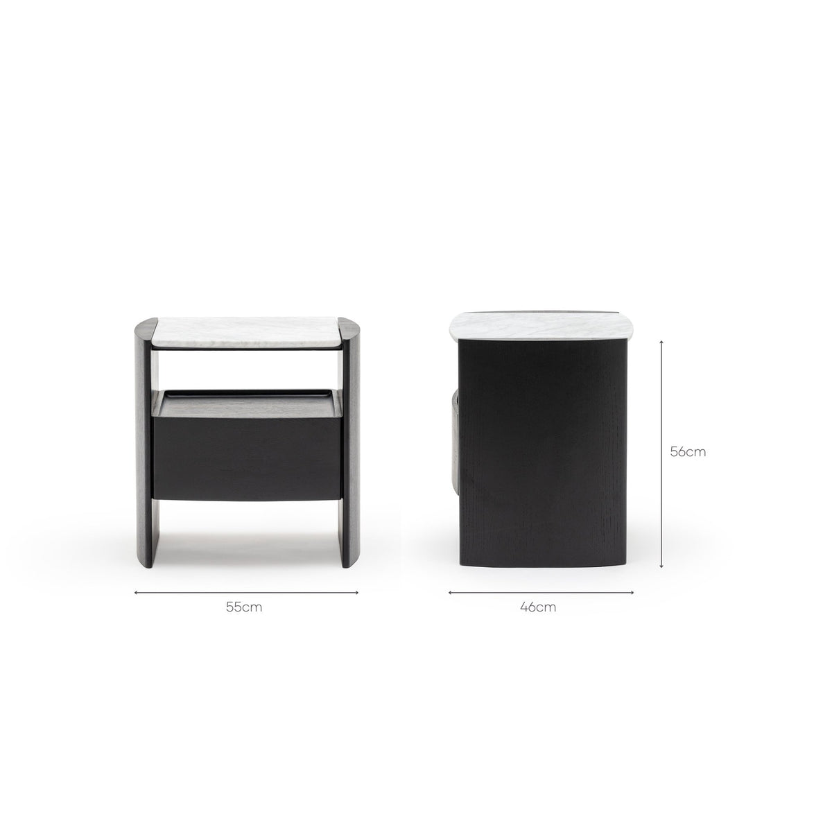Tathra Nightstand - Black Oak & Bianca Carrara