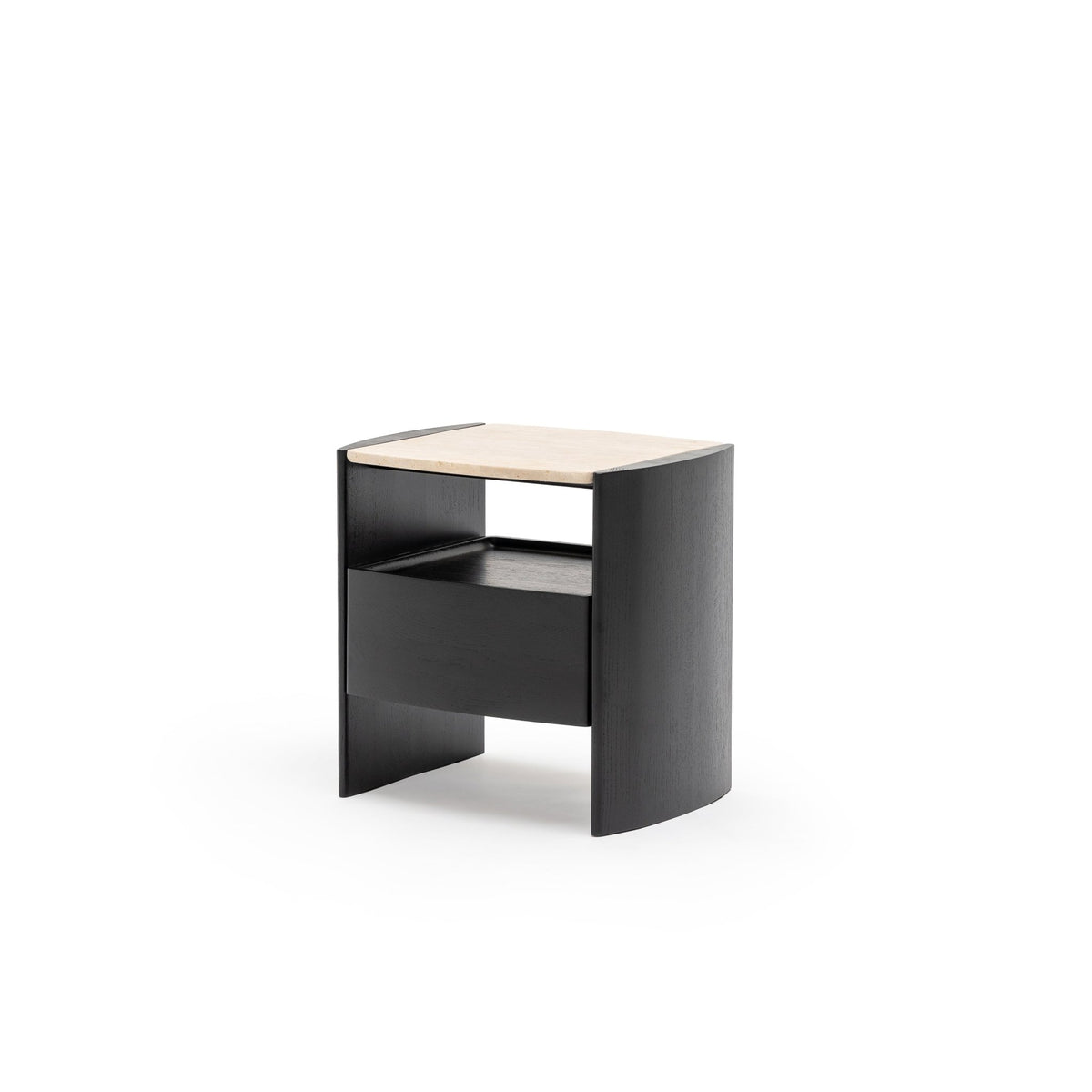 Tathra Nightstand - Black Oak & Travertine