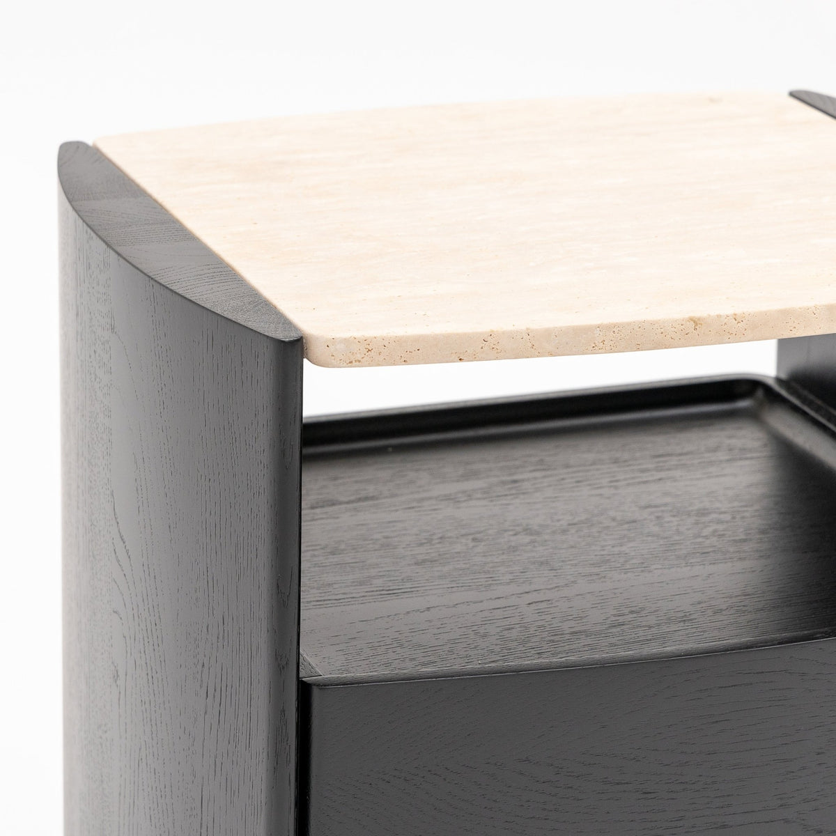 Tathra Nightstand - Black Oak & Travertine