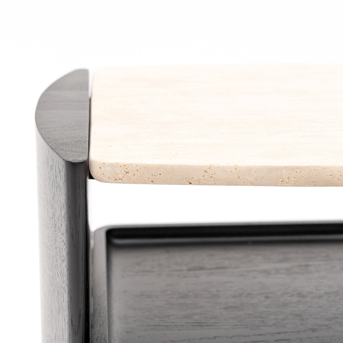 Tathra Nightstand - Black Oak & Travertine