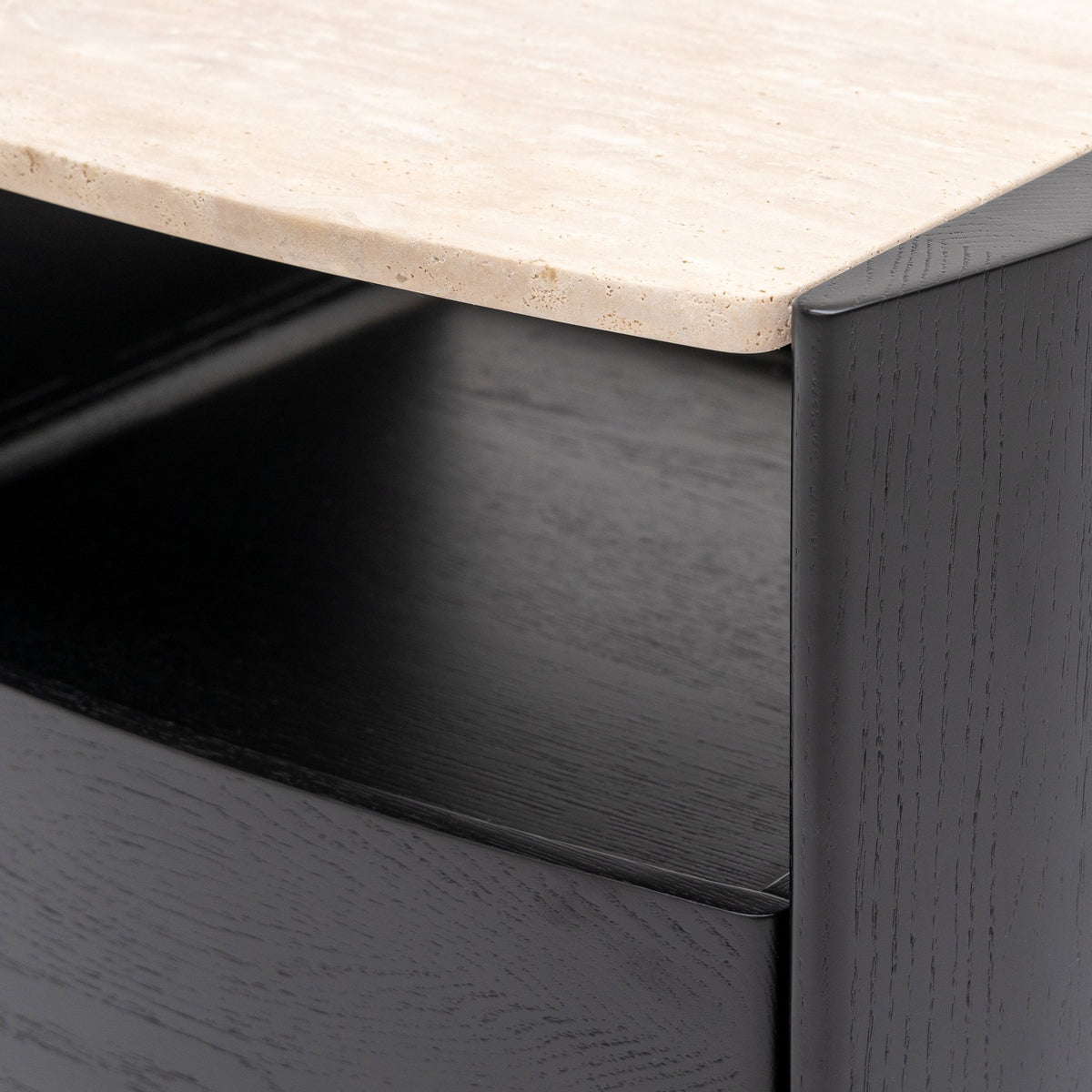 Tathra Nightstand - Black Oak & Travertine