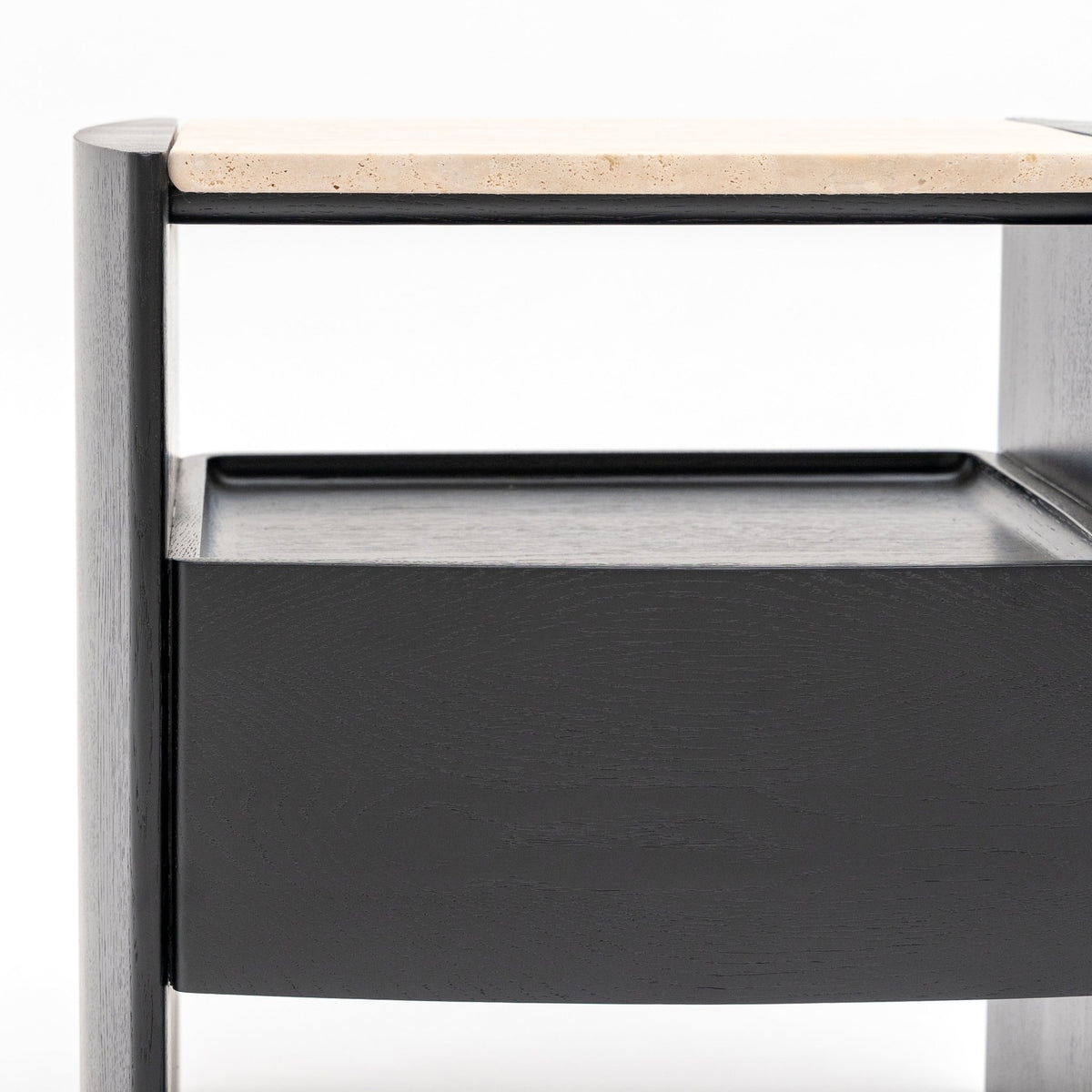 Tathra Nightstand - Black Oak & Travertine