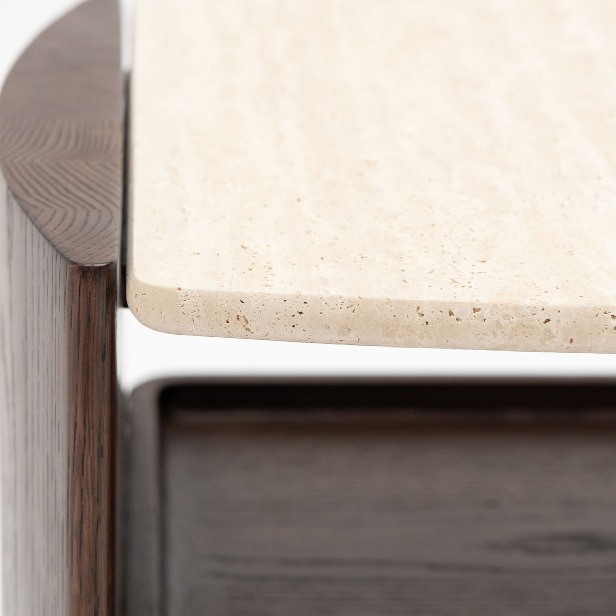Tathra Nightstand - Espresso Oak & Travertine - Bedside Tables Tolv Loom Collection Dubai
