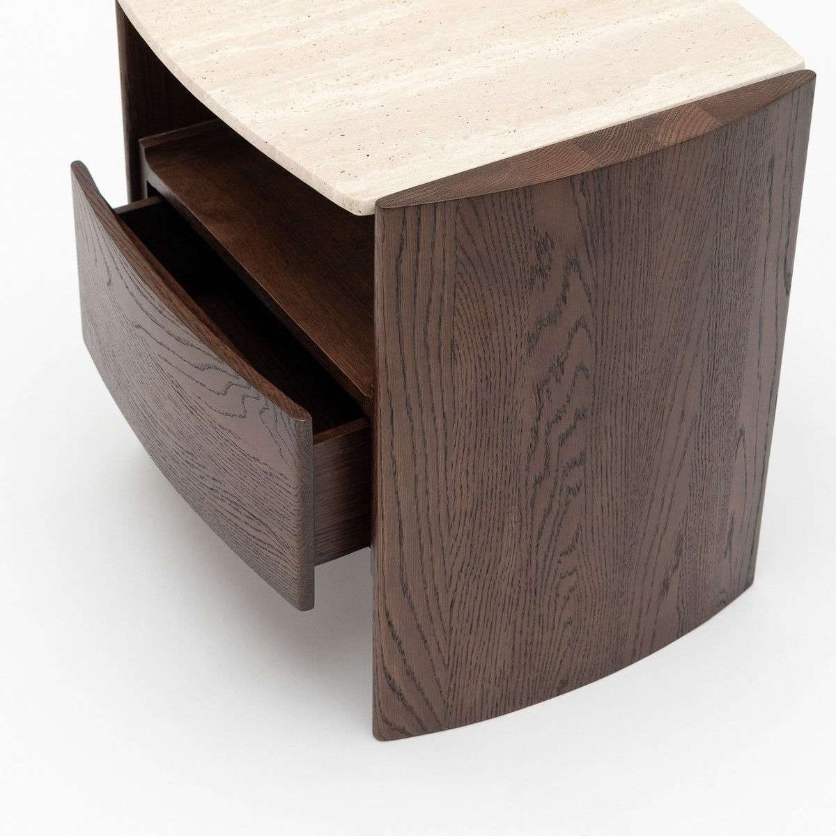 Tathra Nightstand - Espresso Oak & Travertine - Bedside Tables Tolv Loom Collection Dubai