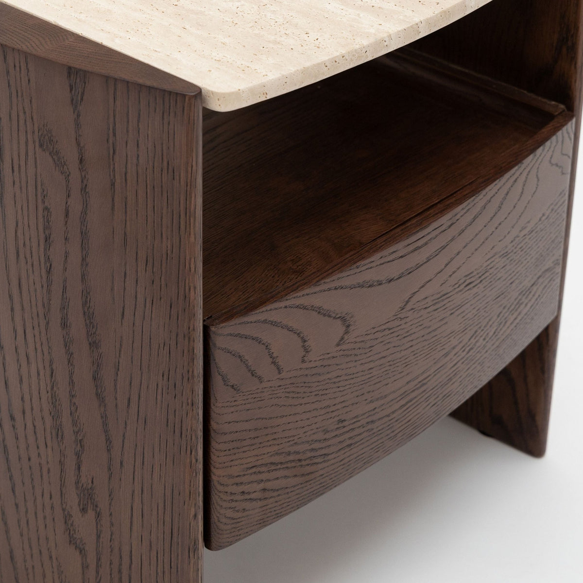 Tathra Nightstand - Espresso Oak & Travertine - Bedside Tables Tolv Loom Collection Dubai