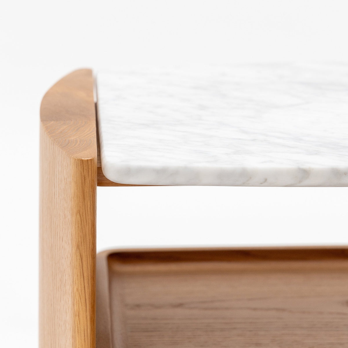 Tathra Nightstand - Light Oak & Bianca Carrara
