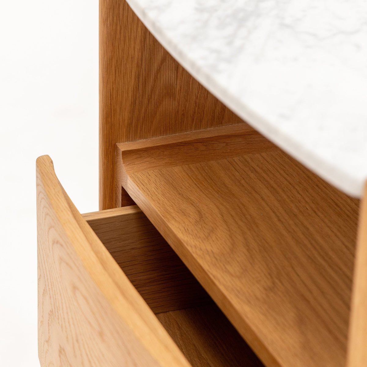 Tathra Nightstand - Light Oak & Bianca Carrara