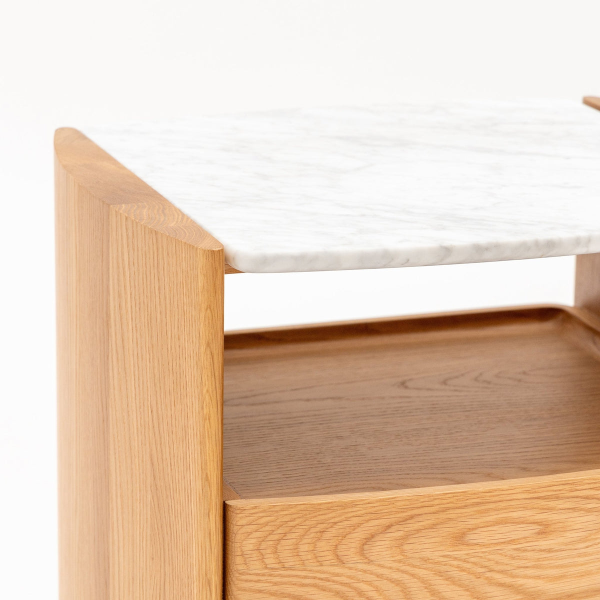 Tathra Nightstand - Light Oak & Bianca Carrara