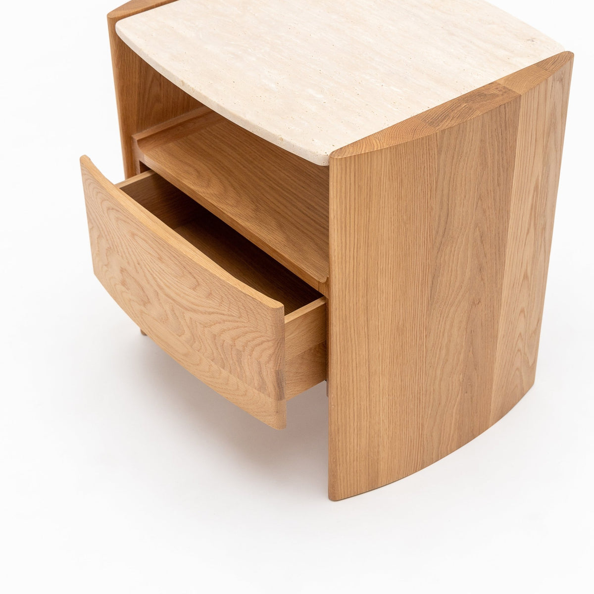 Tathra Nightstand - Light Oak & Travertine