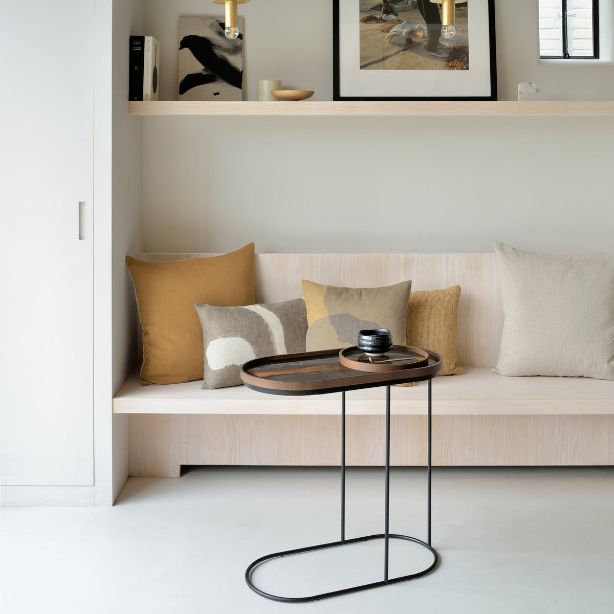 Tray Side Table - Varnished Wood - Black - Oblong