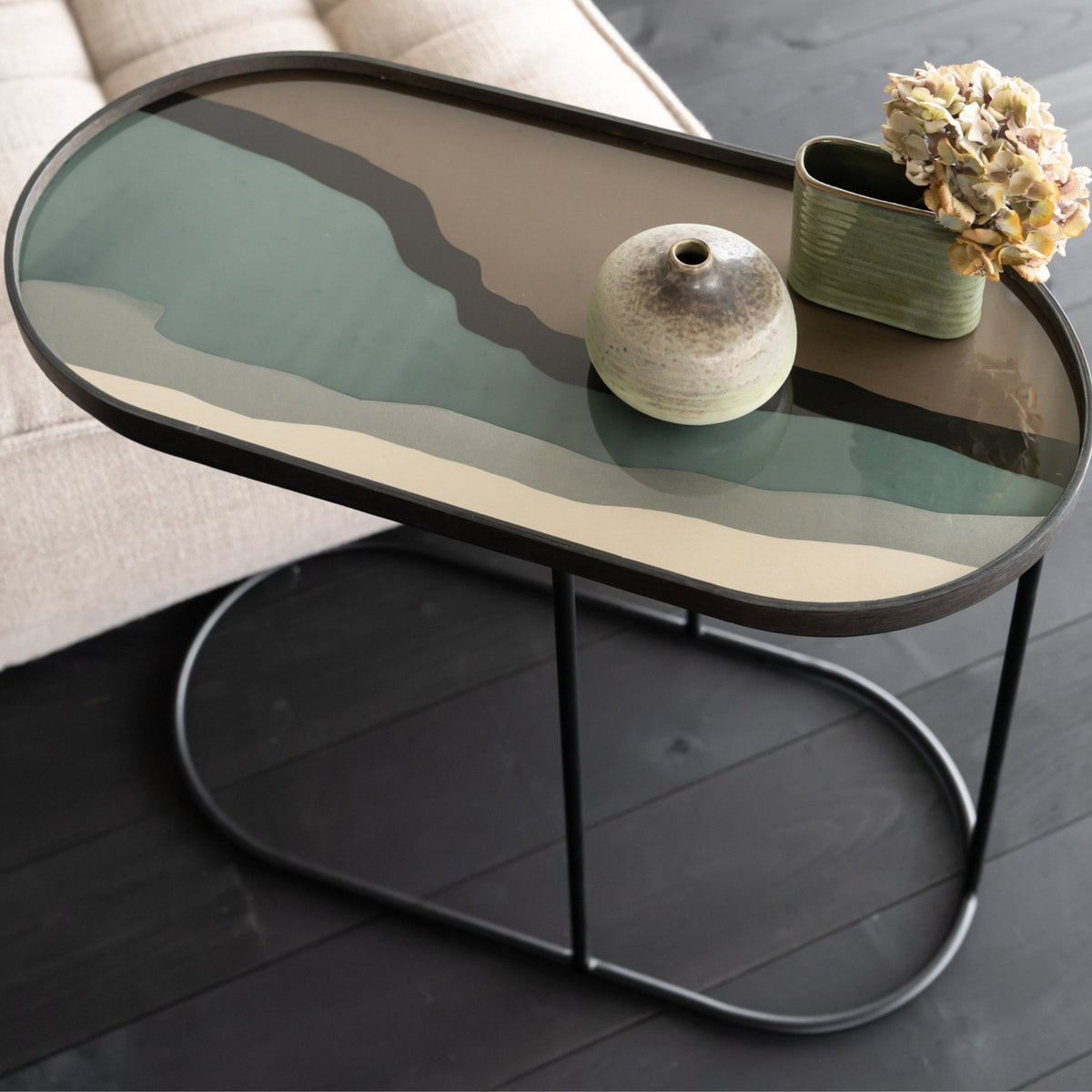 Tray Side Table - Varnished Wood - Black - Oblong