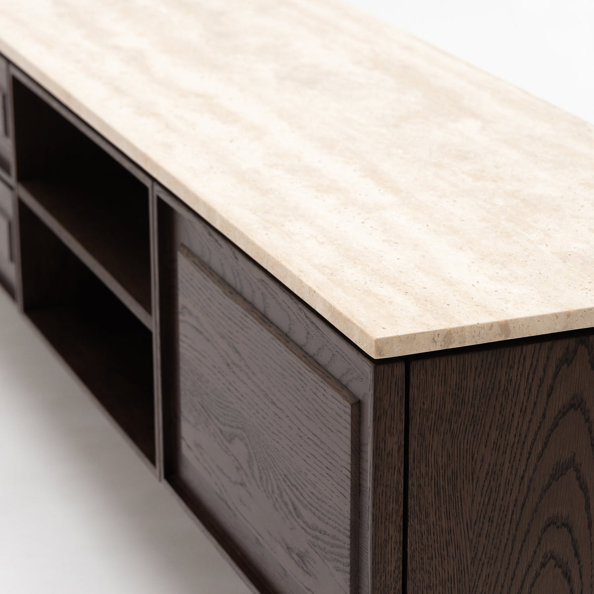 Yorke 220 Entertainment Unit - Espresso Oak & Travertine