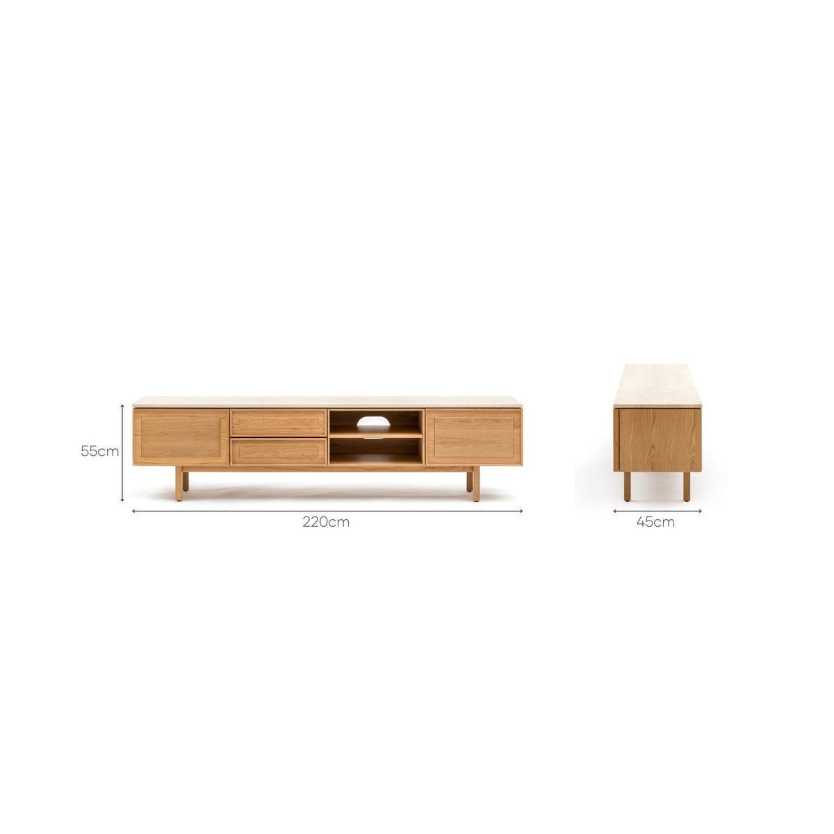 Yorke 220 Entertainment Unit - Light Oak & Travertine - TV and Entertainment Units Tolv Loom Collection Dubai