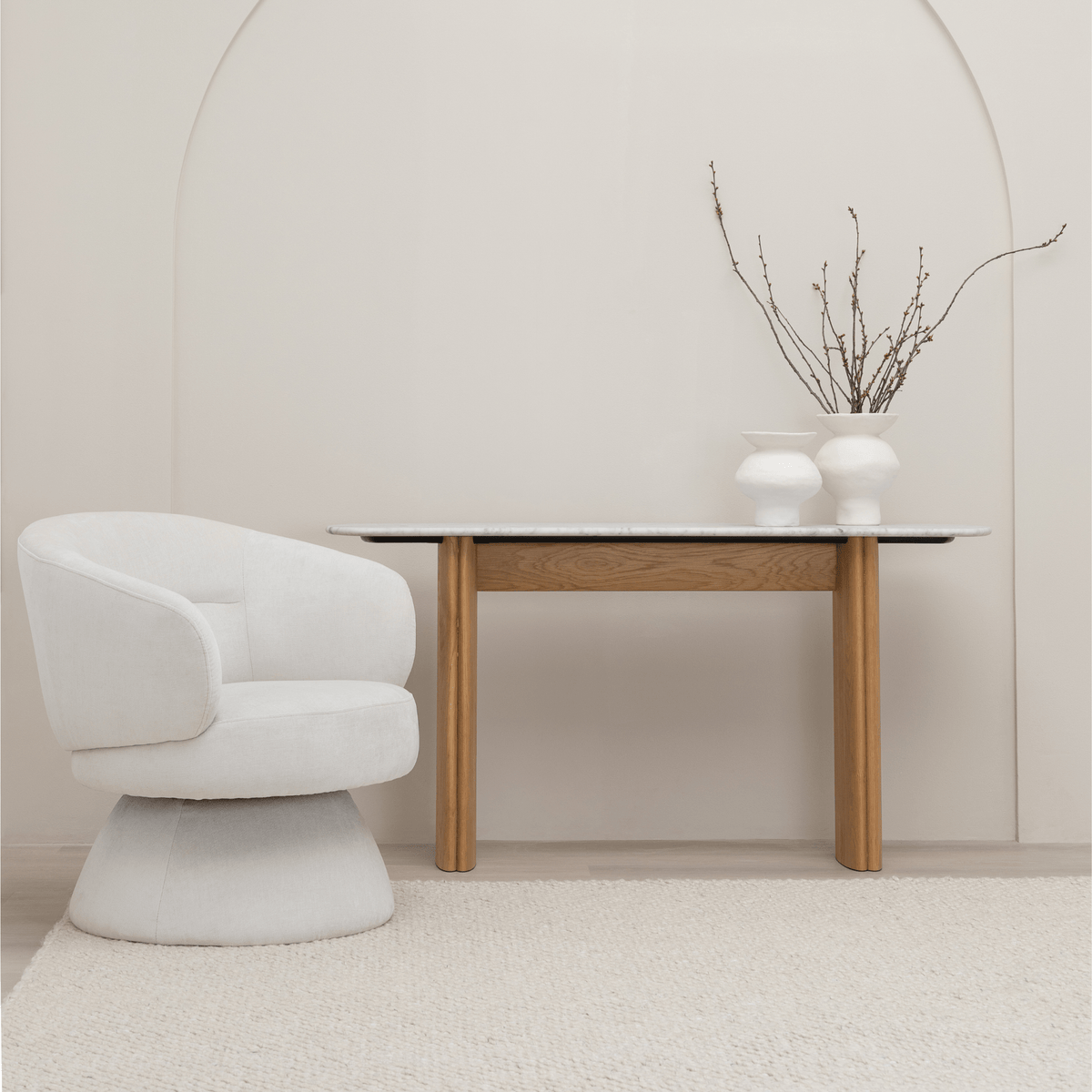 Tathra Console - Light Oak & Bianca Carrara