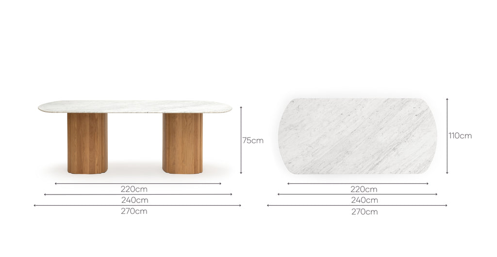 Tathra Table - Light Oak & Bianca Carrara.