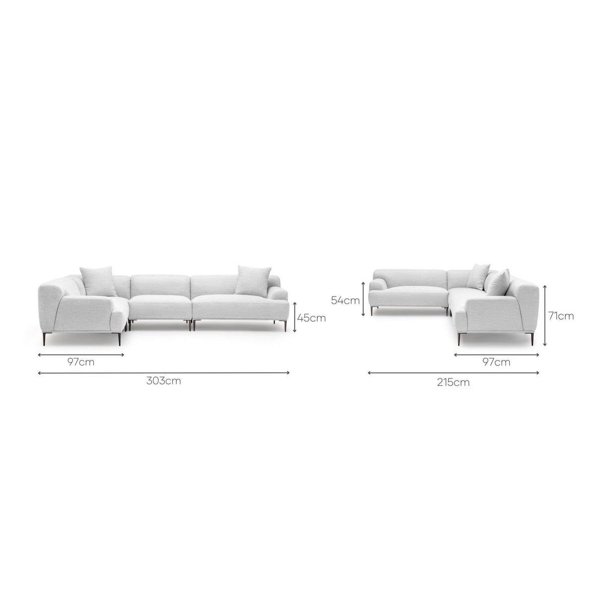 Amelia Closed Corner Sofa - Silver - Sectional Sofas Loom Collection Loom Collection Dubai