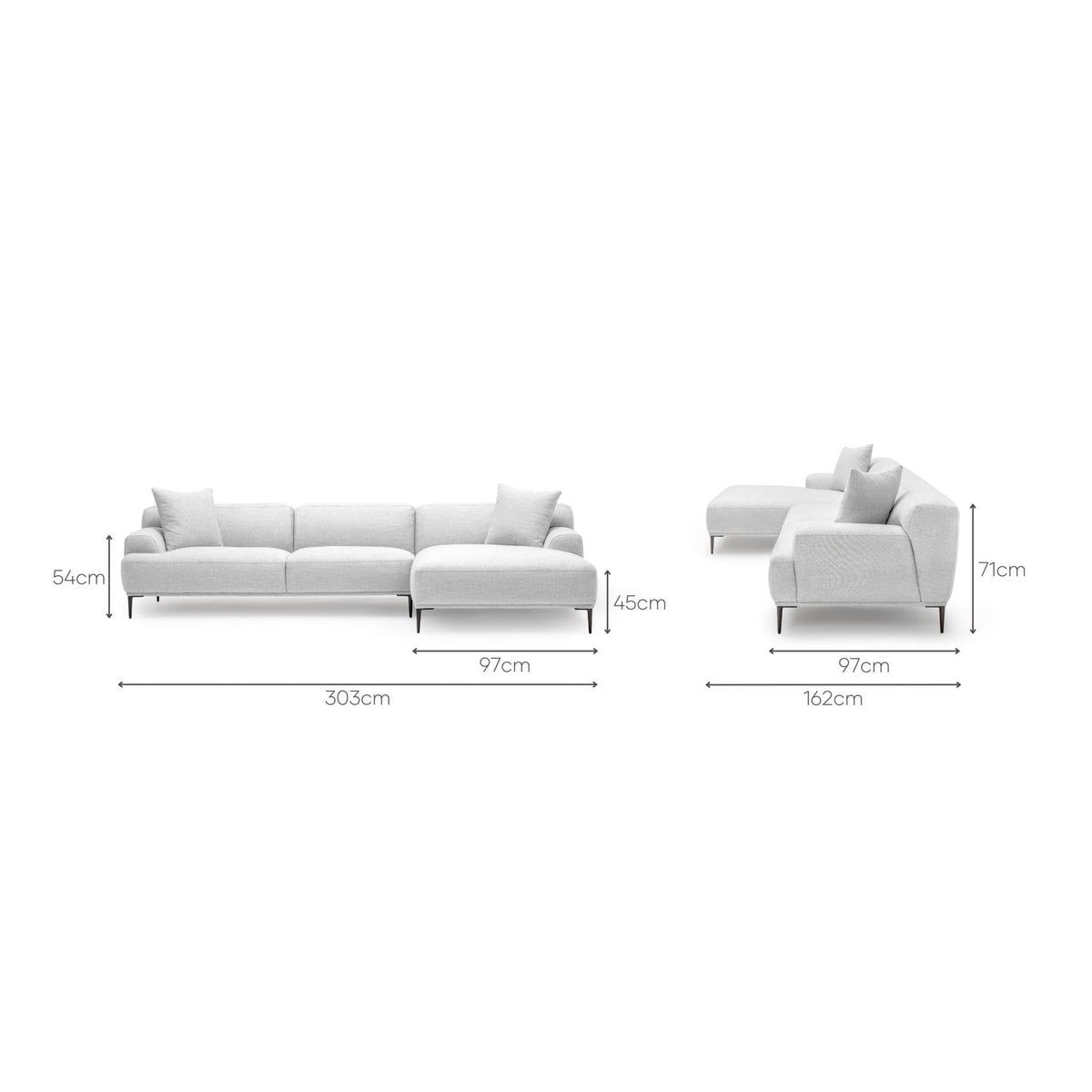 Amelia Extra Large L - Shaped Sofa - Silver - Sectional Sofas Loom Collection Loom Collection Dubai