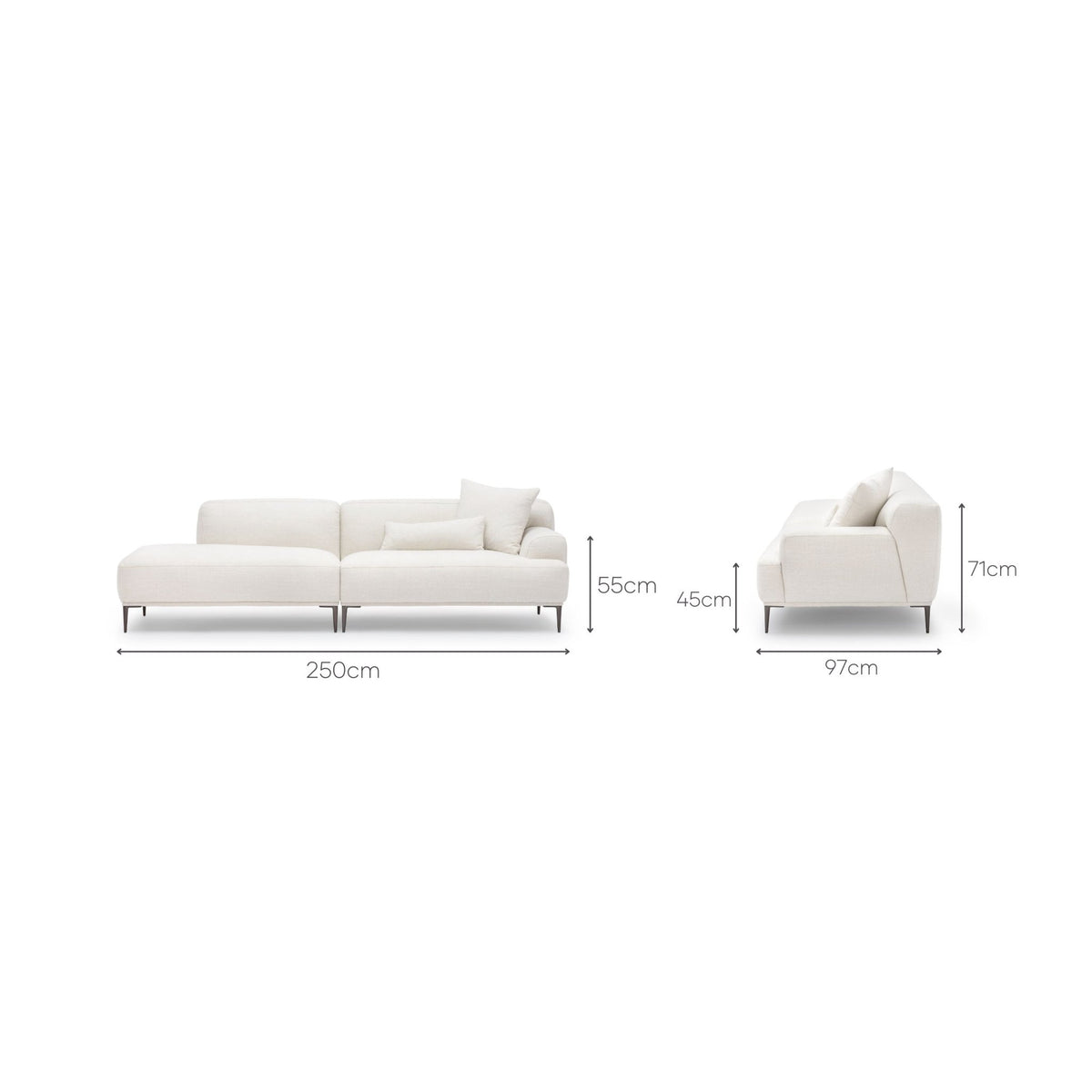 Amelia Open End Sofa - Canvas White - Sectional Sofas Loom Collection Loom Collection Dubai