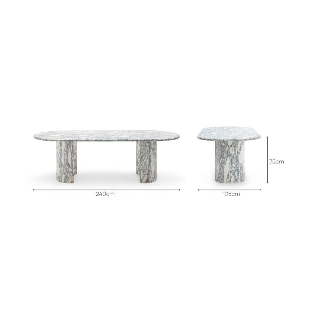 Amiri Dining Table - Arabescato Marble - Oval Dining Tables Loom Collection Loom Collection Dubai