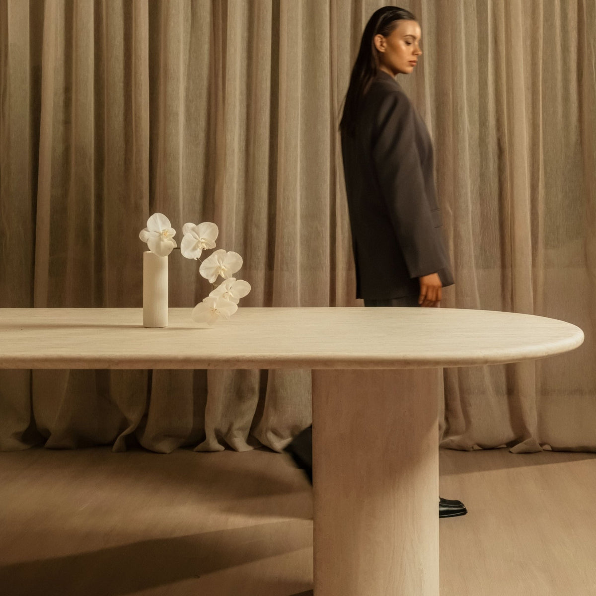 Amiri Dining Table - Travertine - Oval Dining Tables Loom Collection Loom Collection Dubai
