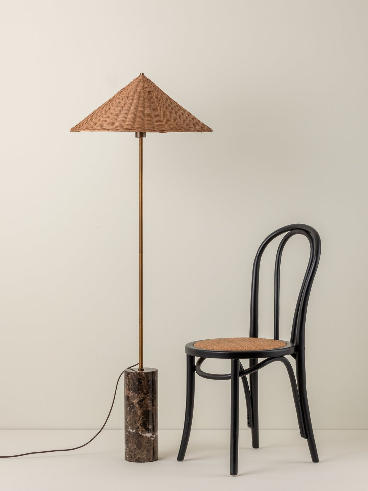 Ardini - 1 Light Rattan And Brown Marble Floor Lamp.