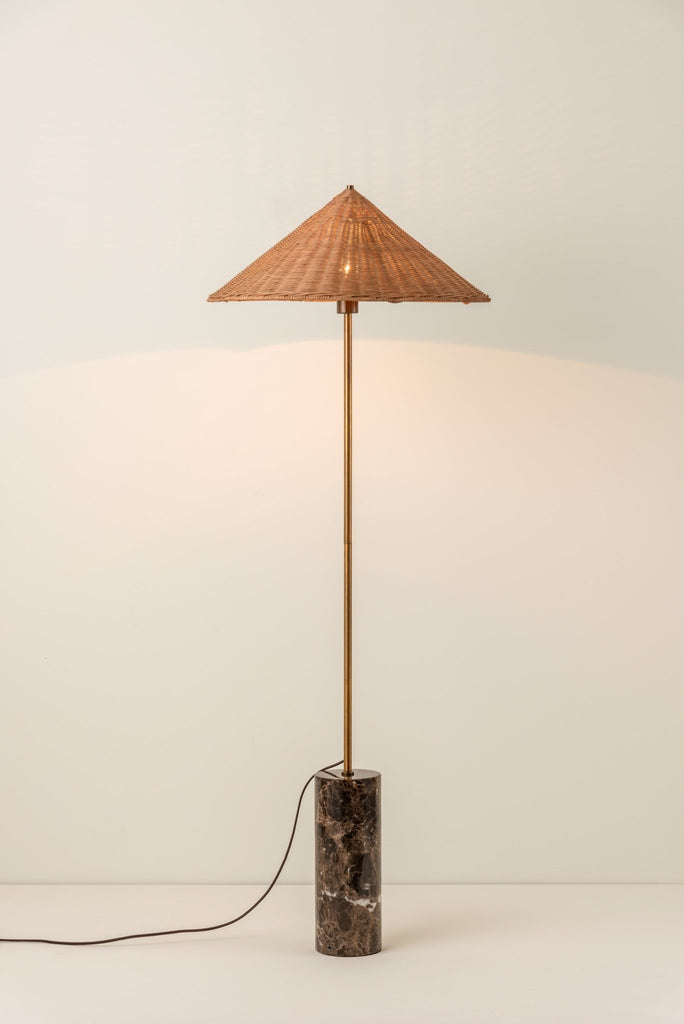 Ardini - 1 Light Rattan And Brown Marble Floor Lamp.