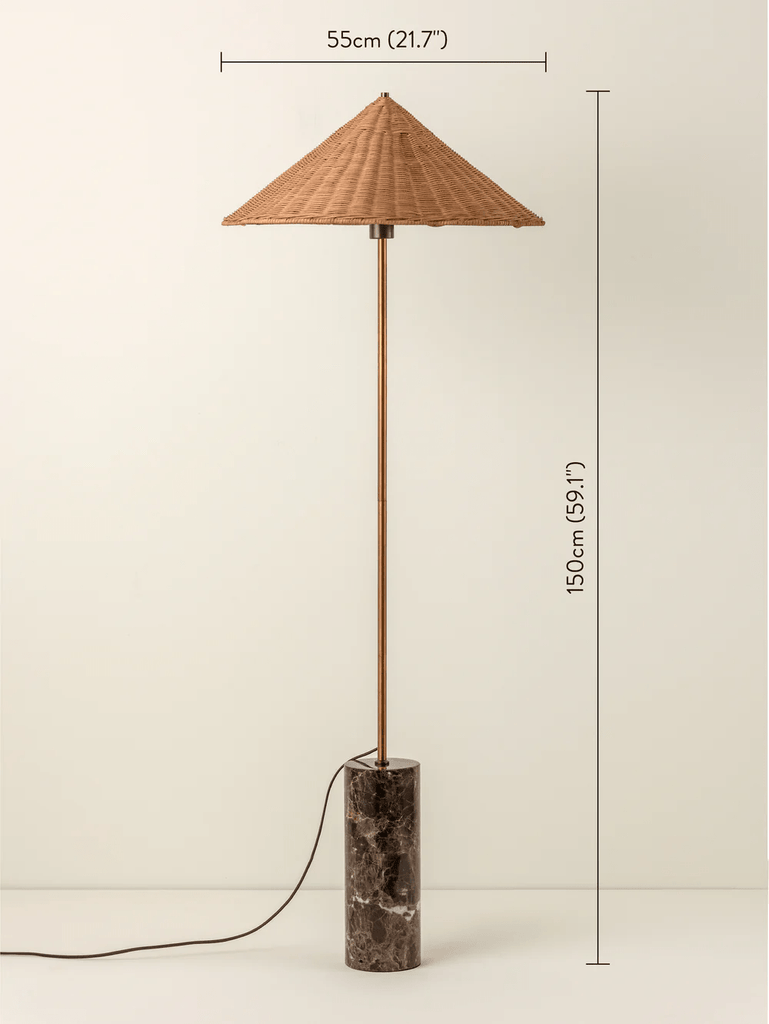 Ardini - 1 Light Rattan And Brown Marble Floor Lamp.