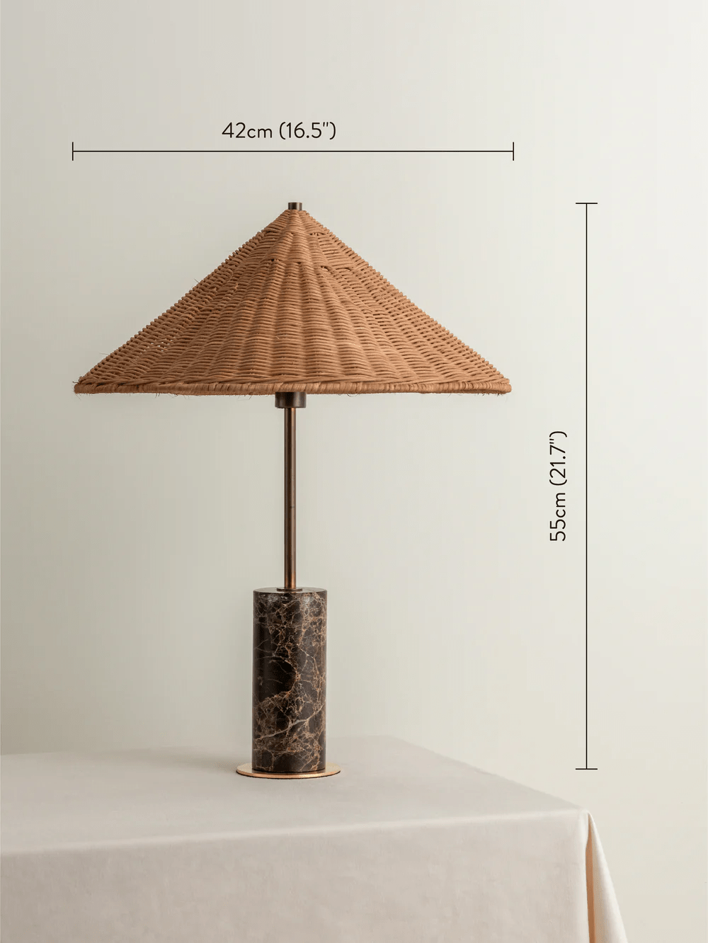 Ardini - 1 Light Rattan And Brown Marble Table Lamp