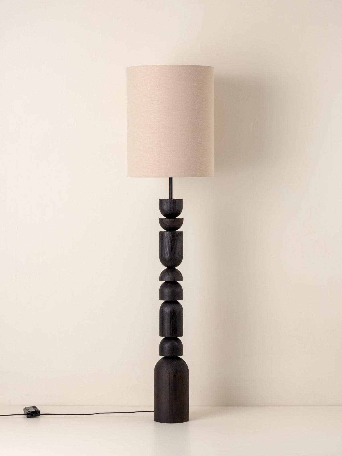 Aska - Charred Wood And Natural Linen Floor Lamp