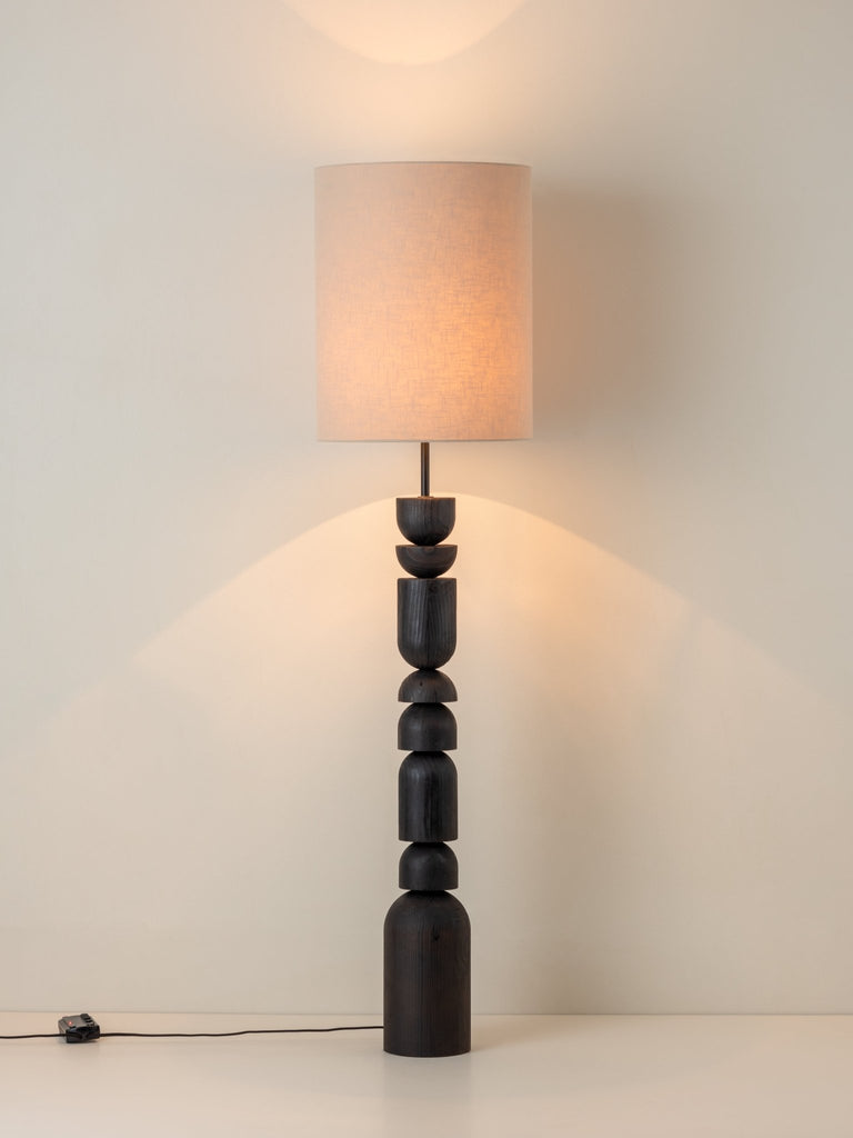 Aska - Charred Wood And Natural Linen Floor Lamp.