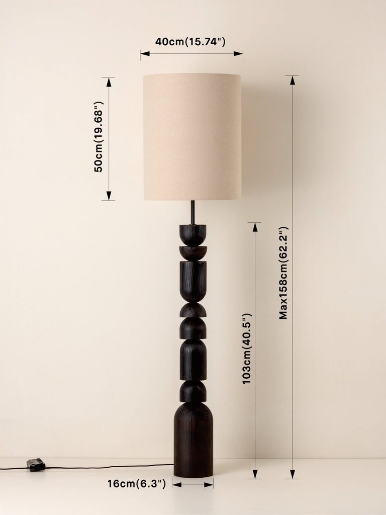 Aska - Charred Wood And Natural Linen Floor Lamp.