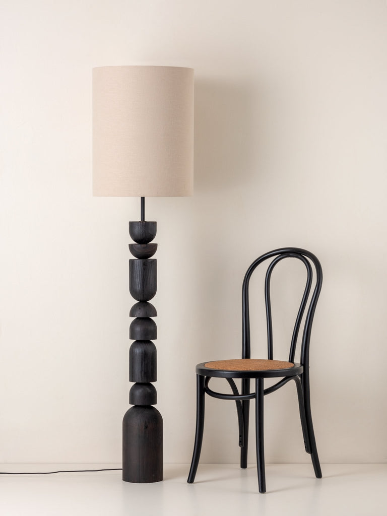 Aska - Charred Wood And Natural Linen Floor Lamp.