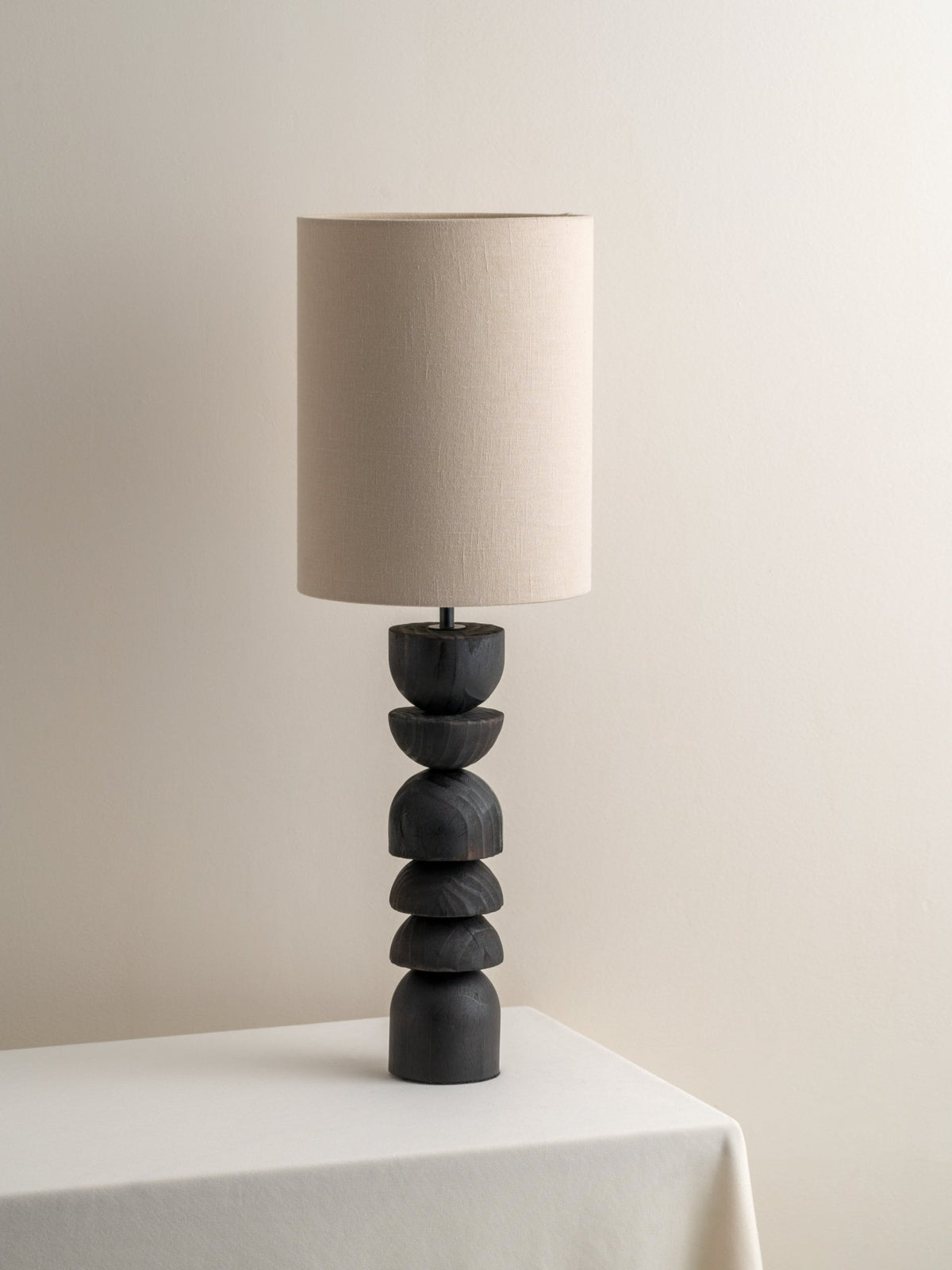 Aska - Tall Charred Wood And Natural Linen Table Lamp