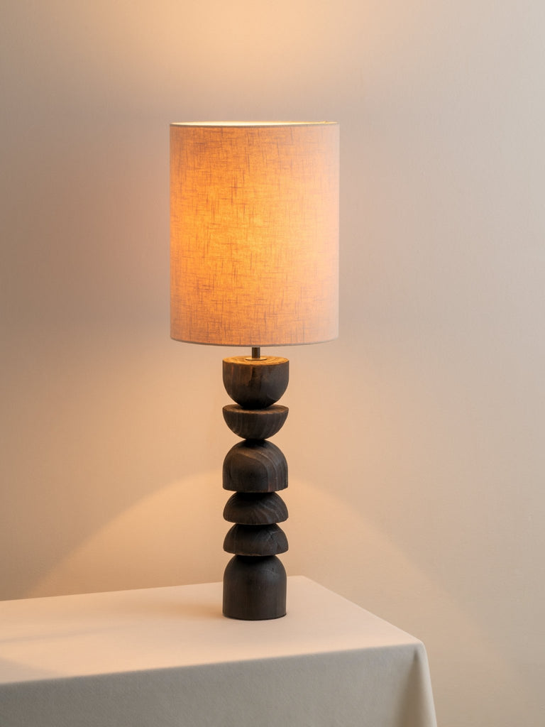 Aska - Tall Charred Wood And Natural Linen Table Lamp.