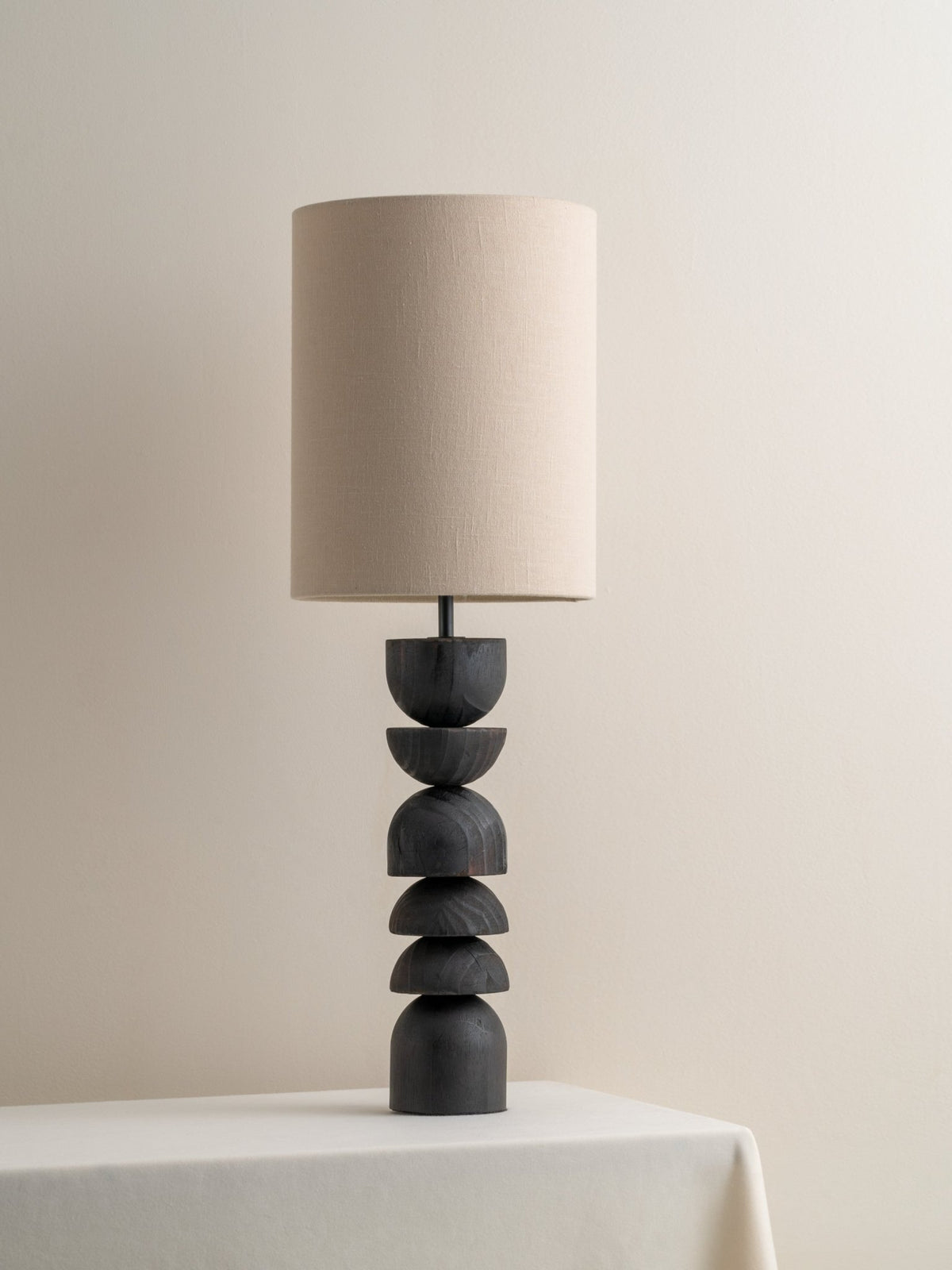 Aska - Tall Charred Wood And Natural Linen Table Lamp