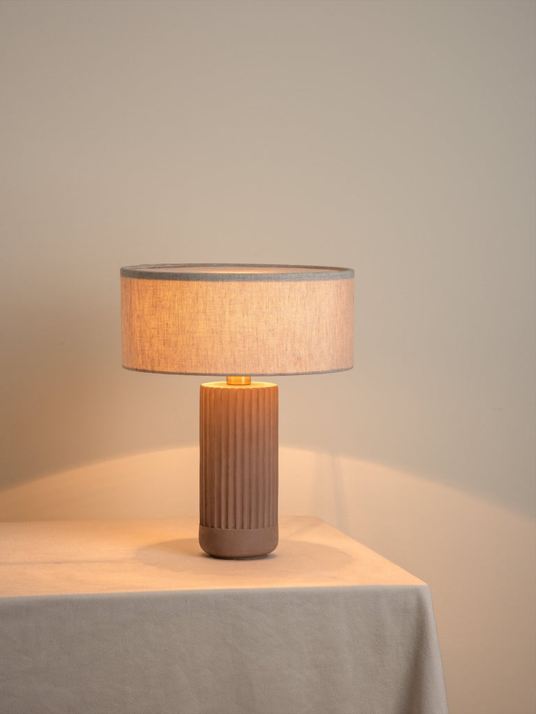 Avero - Medium Taupe Ribbed Concrete Table Lamp.