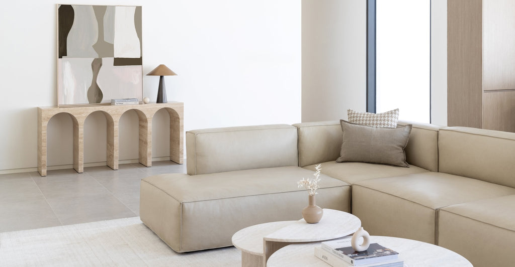 Baker Corner Sofa Set - Limestone Leather.