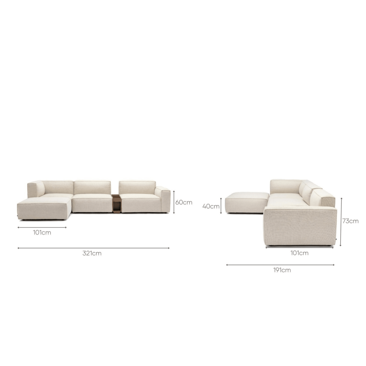 Baker Corner Sofa With Ottoman & Storage - Oatmeal - Sectional Sofas Tolv Loom Collection Dubai