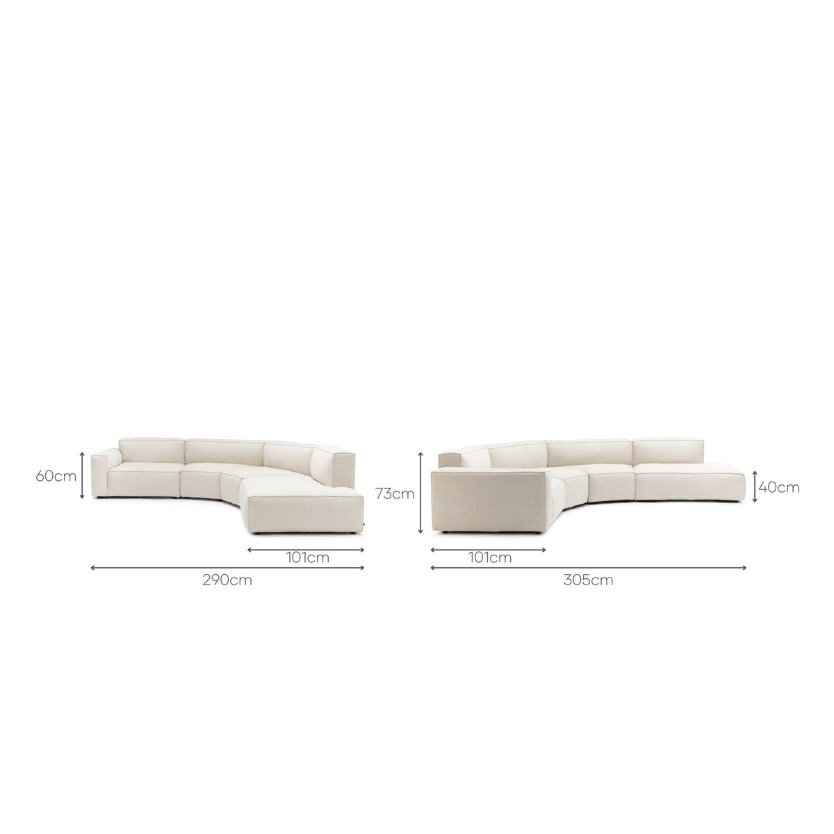 Baker Curved Large Open Sofa - Oatmeal - Curved Sofas Tolv Loom Collection Dubai