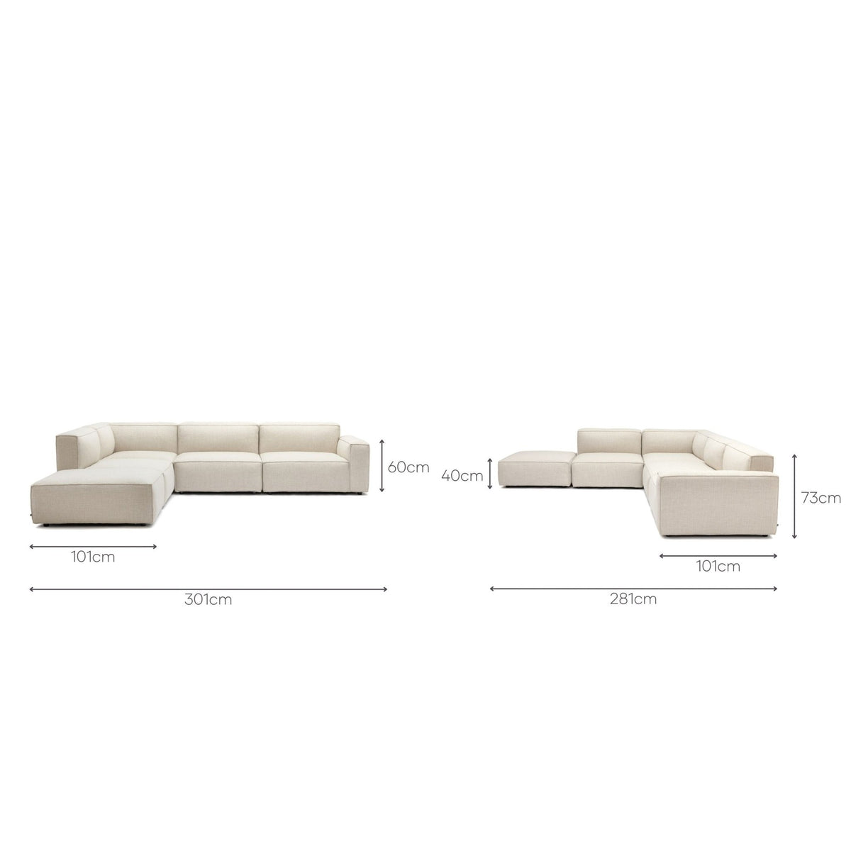 Baker Large Corner Sofa With Ottoman - Oatmeal - Sectional Sofas Tolv Loom Collection Dubai