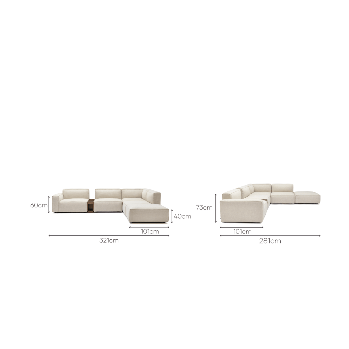 Baker Large Corner Sofa With Ottoman & Storage - Oatmeal - Sectional Sofas Tolv Loom Collection Dubai
