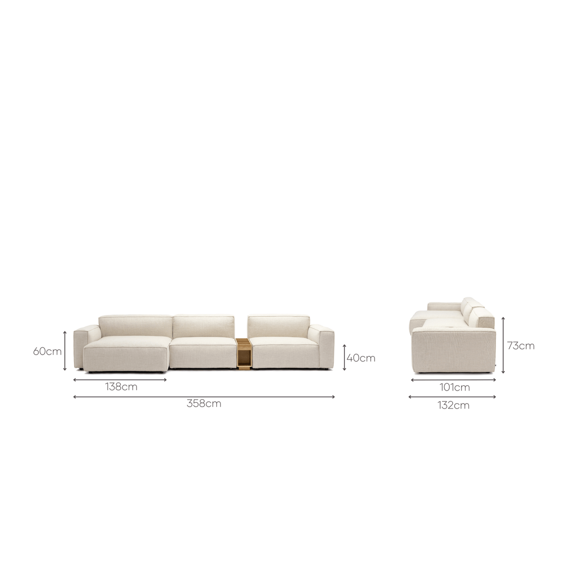 Baker Large L - Shaped With Oak Storage - Oatmeal - Modular Sofas Tolv Loom Collection Dubai