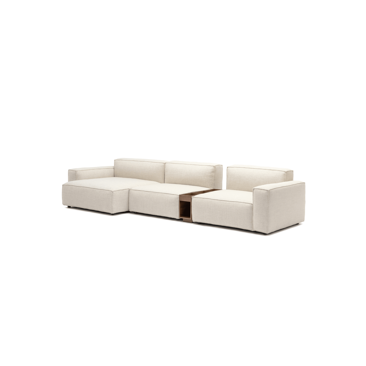 Baker Large L-Shaped With Walnut Storage - Oatmeal - Modular Sofas Tolv Loom Collection Dubai