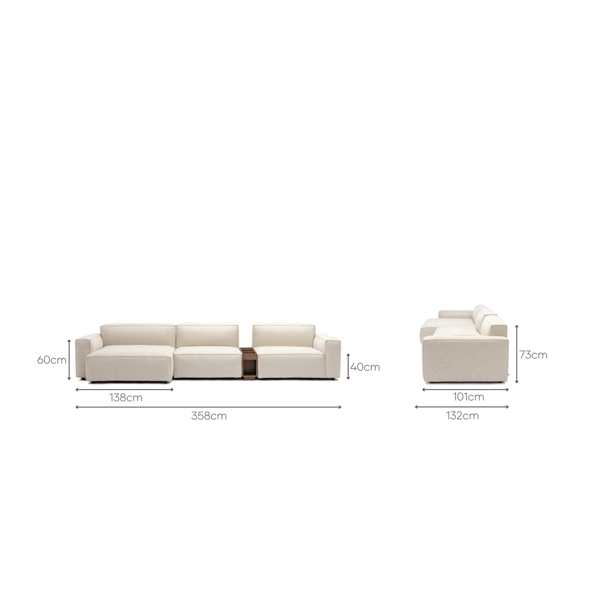 Baker Large L-Shaped With Walnut Storage - Oatmeal - Modular Sofas Tolv Loom Collection Dubai