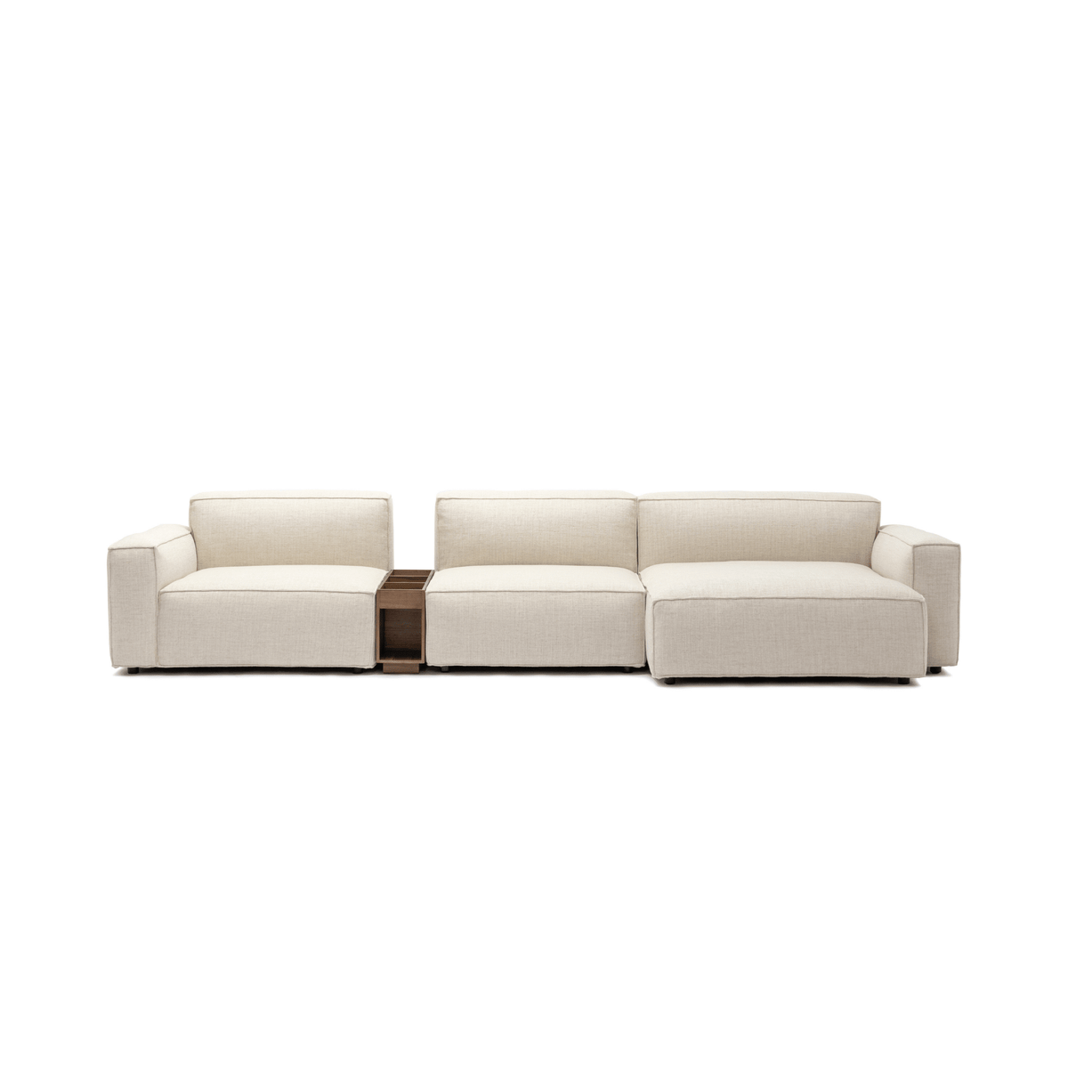 Baker Large L-Shaped With Walnut Storage - Oatmeal - Modular Sofas Tolv Loom Collection Dubai