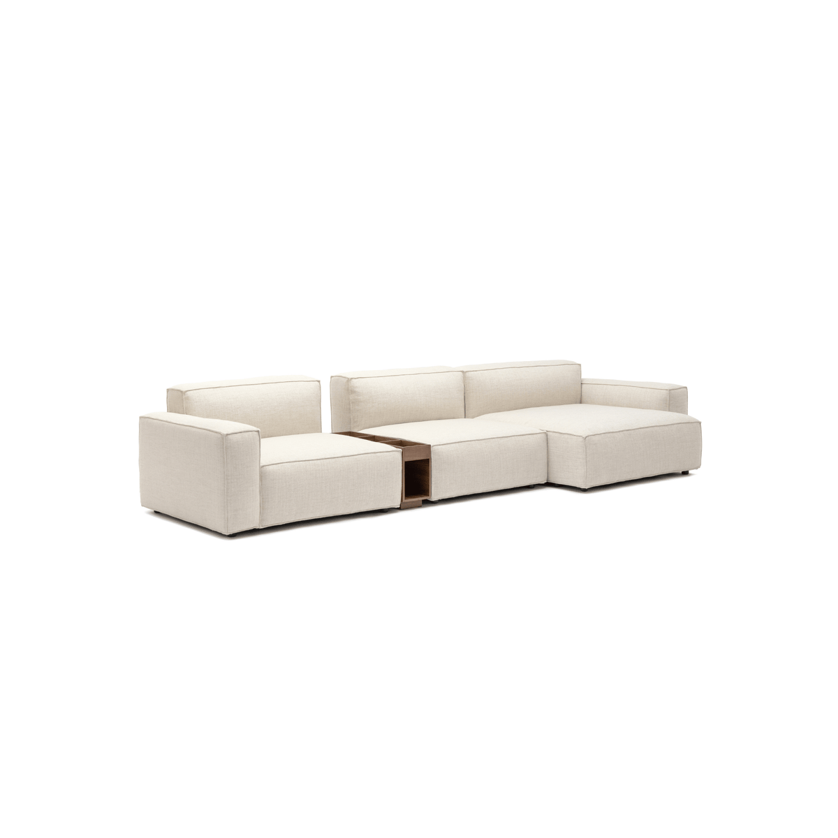 Baker Large L-Shaped With Walnut Storage - Oatmeal - Modular Sofas Tolv Loom Collection Dubai