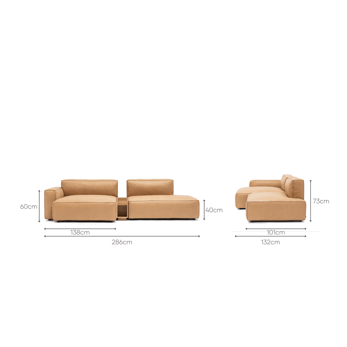 Baker Sectional With Storage - Pecan Leather - Sectional Sofas Tolv Loom Collection Dubai