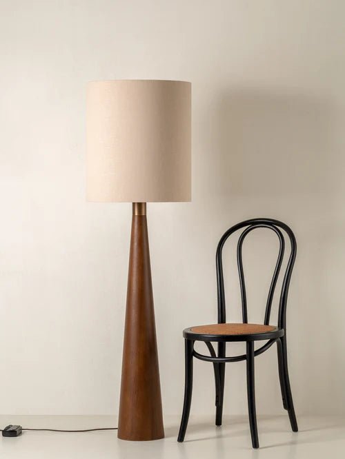 Baneza - Aged Brass And Wood Cone Floor Lamp - Loom Collection