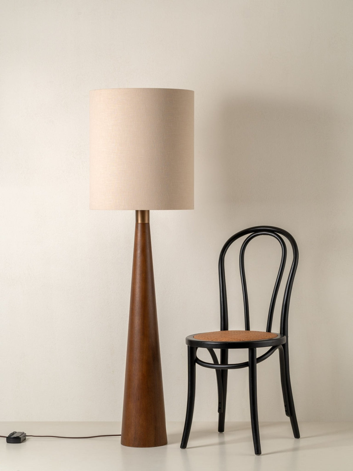 Baneza - Aged Brass And Wood Cone Floor Lamp