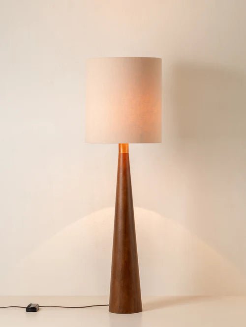 Baneza - Aged Brass And Wood Cone Floor Lamp - Loom Collection